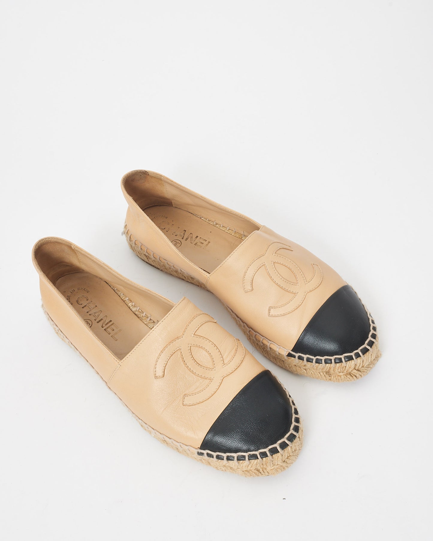 Chanel Beige Lambskin Leather Espadrilles - 37