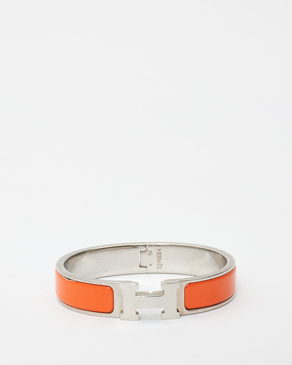 Hermès Orange 
Silver Clic H Bracelet - PM