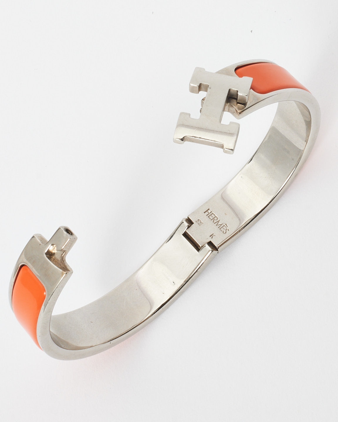 Hermès Orange 
Silver Clic H Bracelet - PM