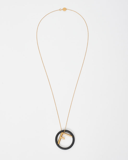 Fendi Black Leather 
Gold Logo Pendant Necklace