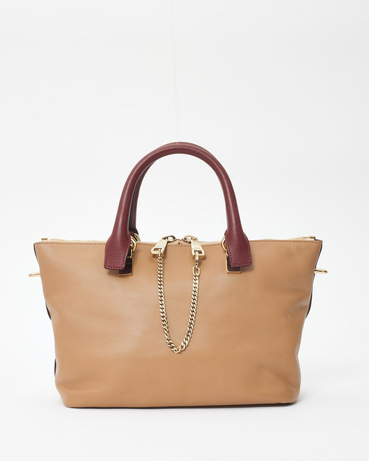 Chloé Tan 
Burgundy Leather Baylee Top Handle Tote Bag