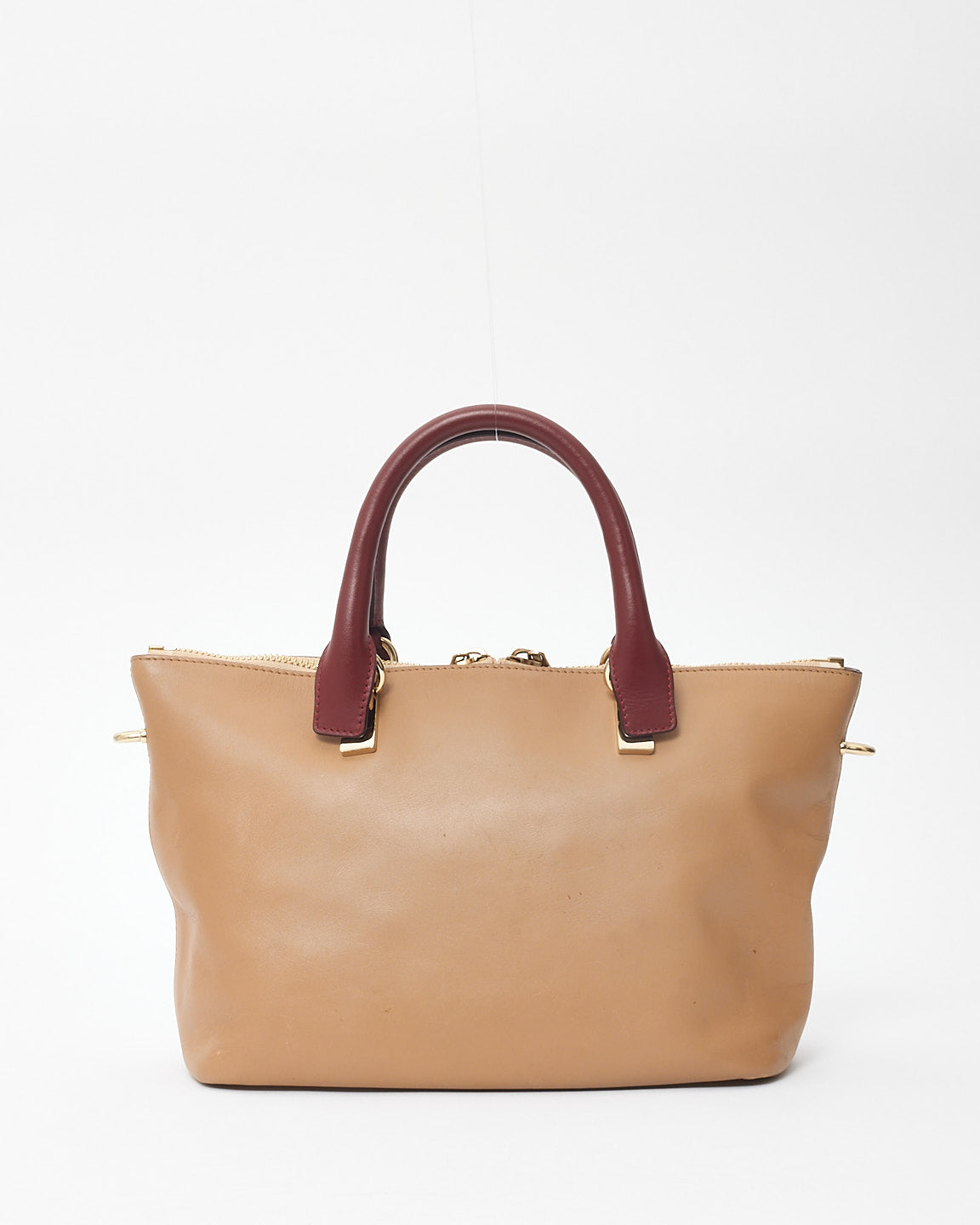 Chloé Tan 
Burgundy Leather Baylee Top Handle Tote Bag