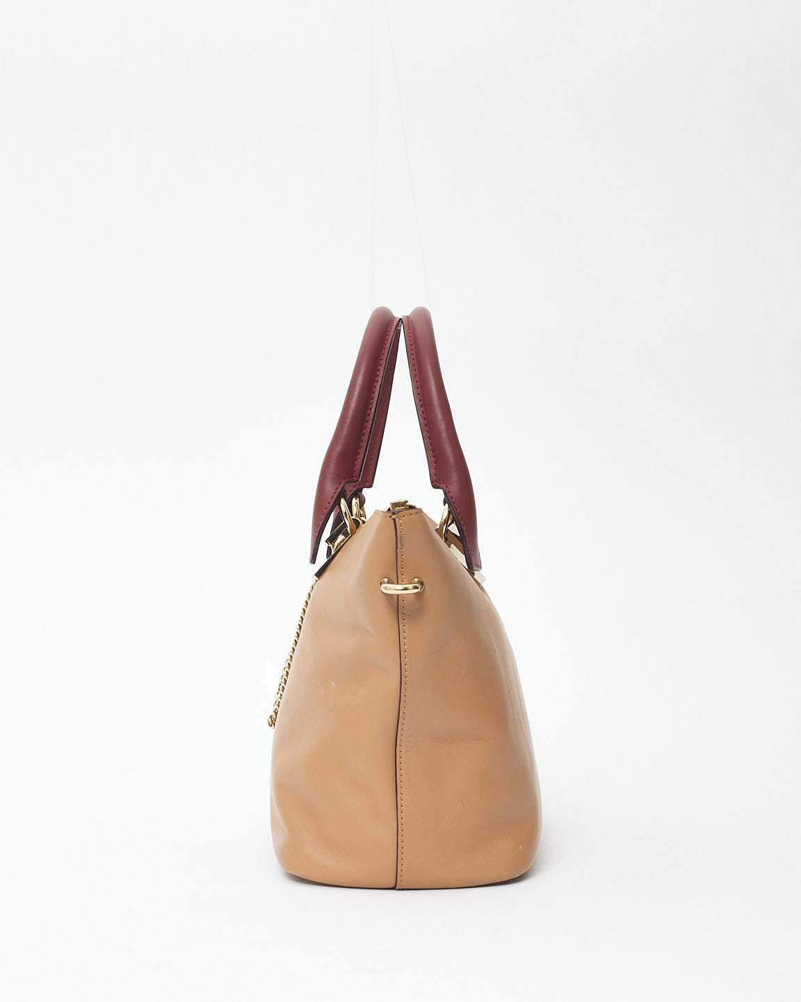 Chloé Tan 
Burgundy Leather Baylee Top Handle Tote Bag