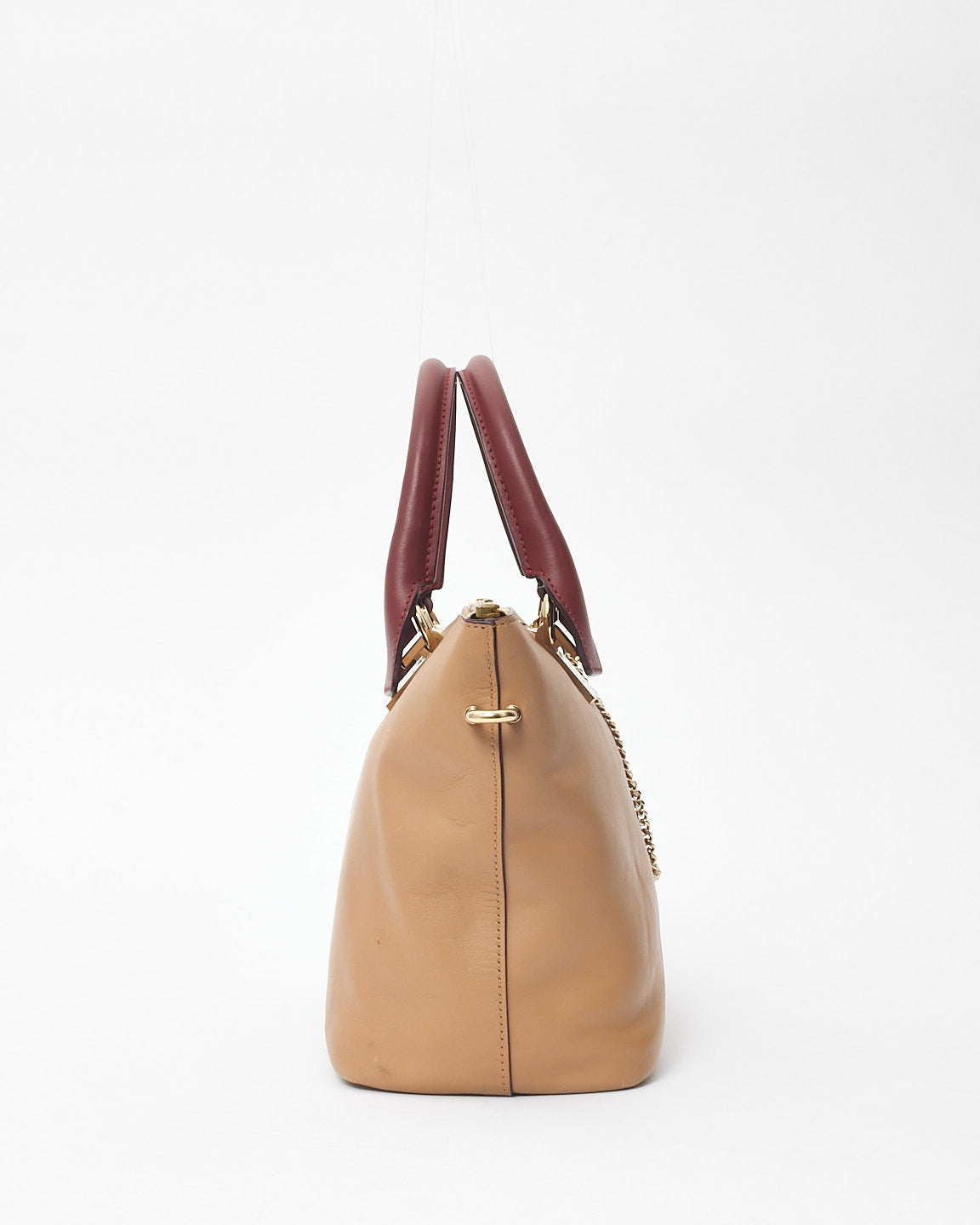 Chloé Tan 
Burgundy Leather Baylee Top Handle Tote Bag