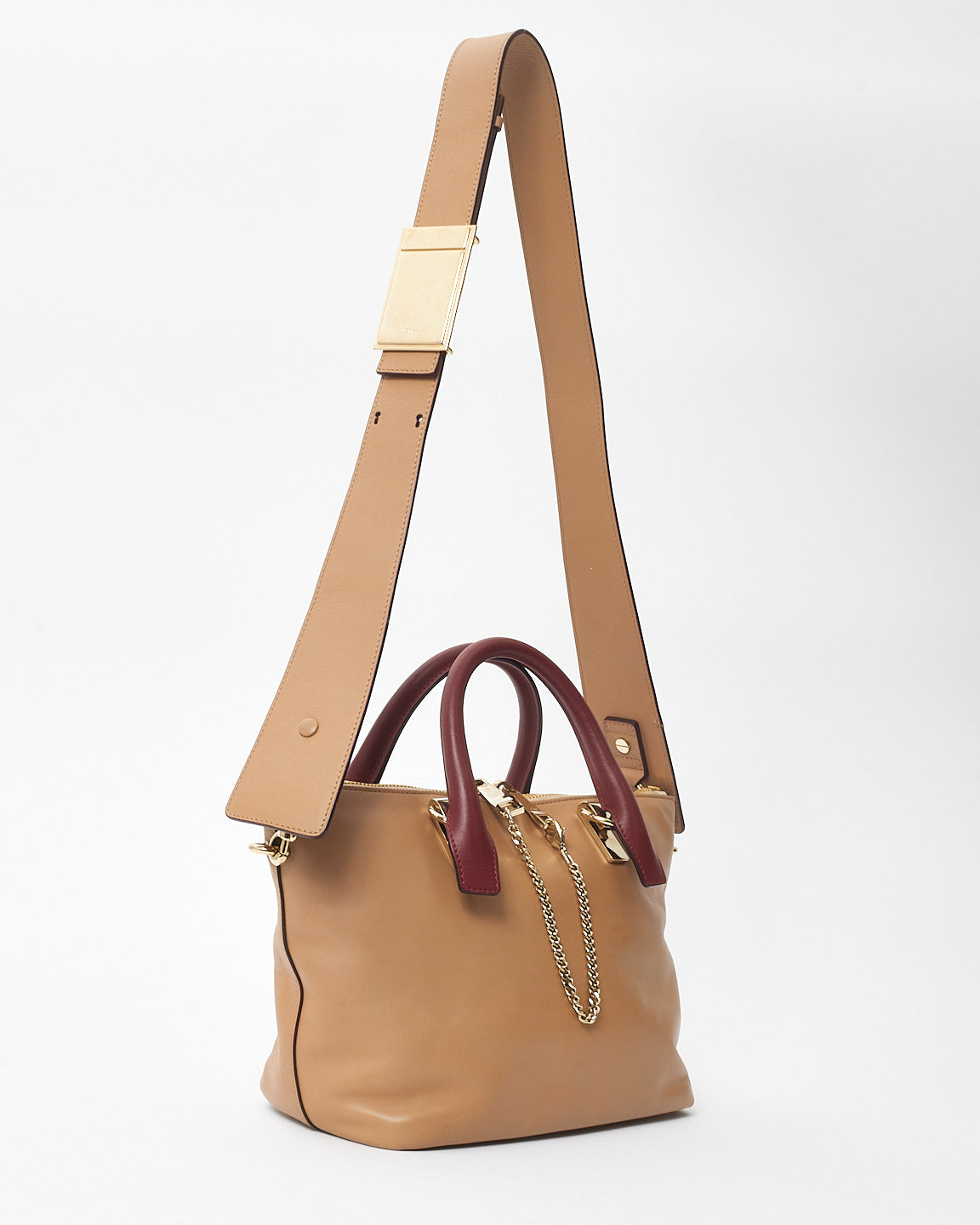 Chloé Tan 
Burgundy Leather Baylee Top Handle Tote Bag