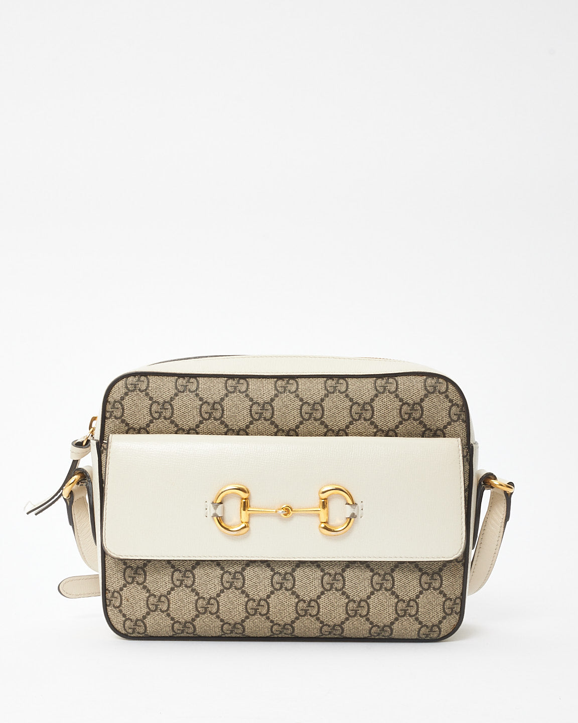 Gucci White 
Monogram Canvas 1955 Horsebit Crossbody Bag