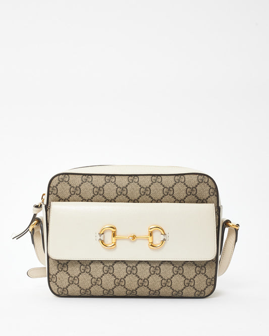 Gucci White 
Monogram Canvas 1955 Horsebit Crossbody Bag