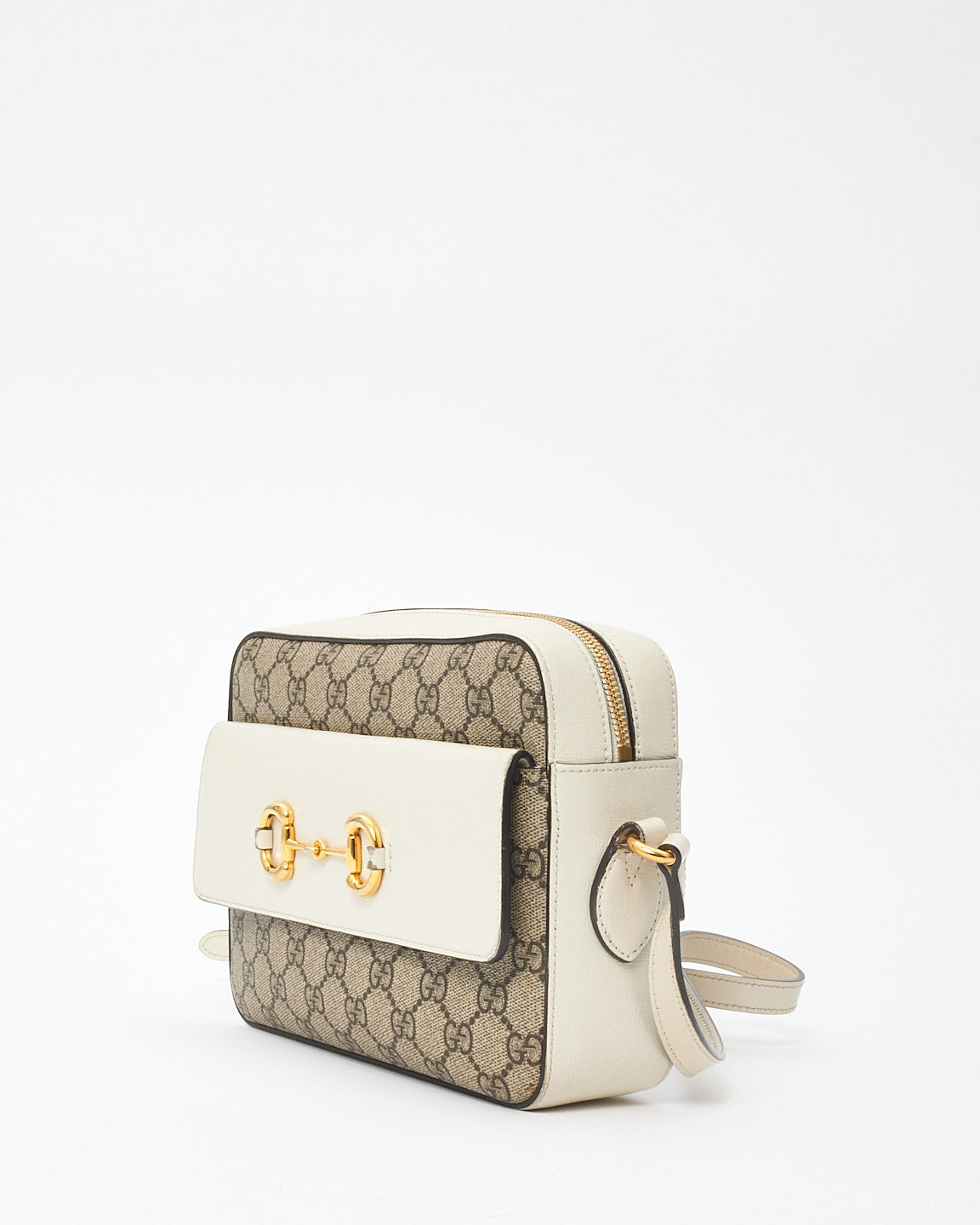 Gucci White 
Monogram Canvas 1955 Horsebit Crossbody Bag