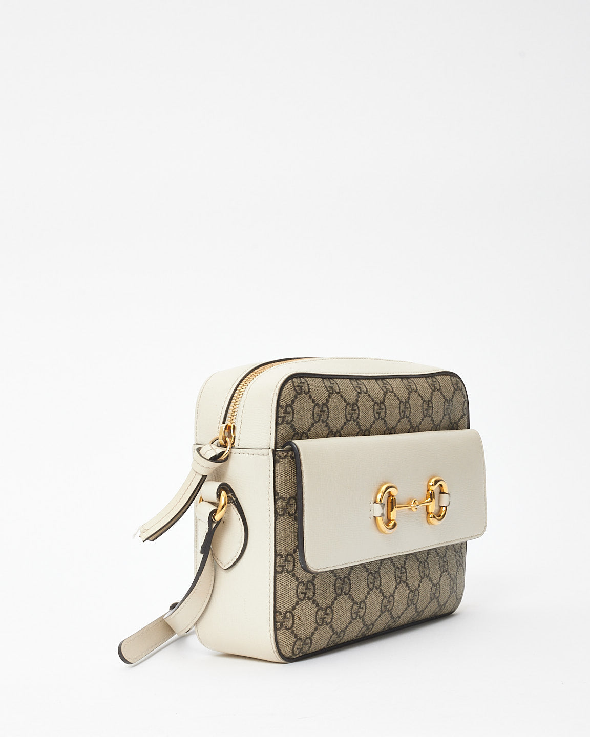 Gucci White 
Monogram Canvas 1955 Horsebit Crossbody Bag