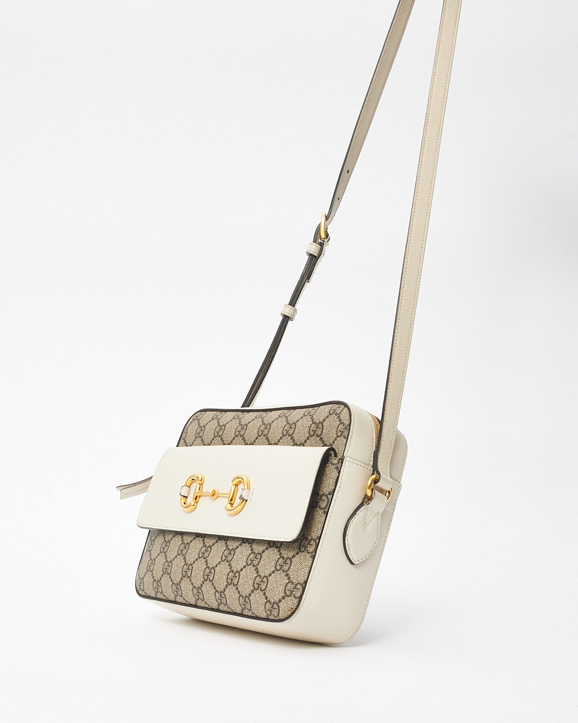 Gucci White 
Monogram Canvas 1955 Horsebit Crossbody Bag