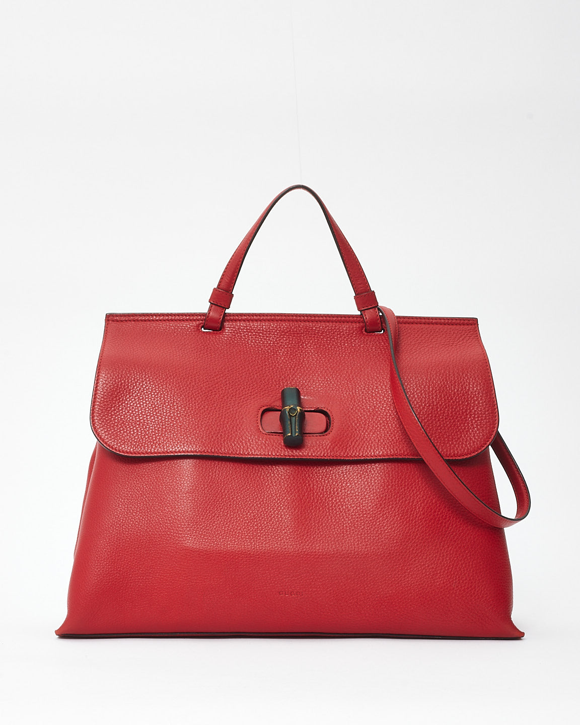 Gucci Red Leather Bamboo Twist Daily Top Handle Bag