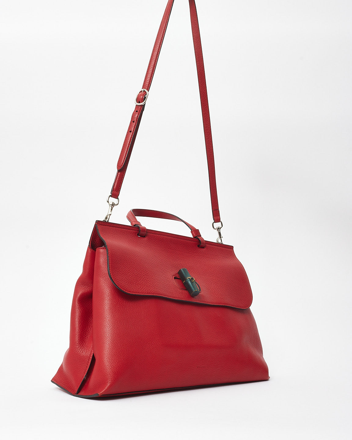 Gucci Red Leather Bamboo Twist Daily Top Handle Bag