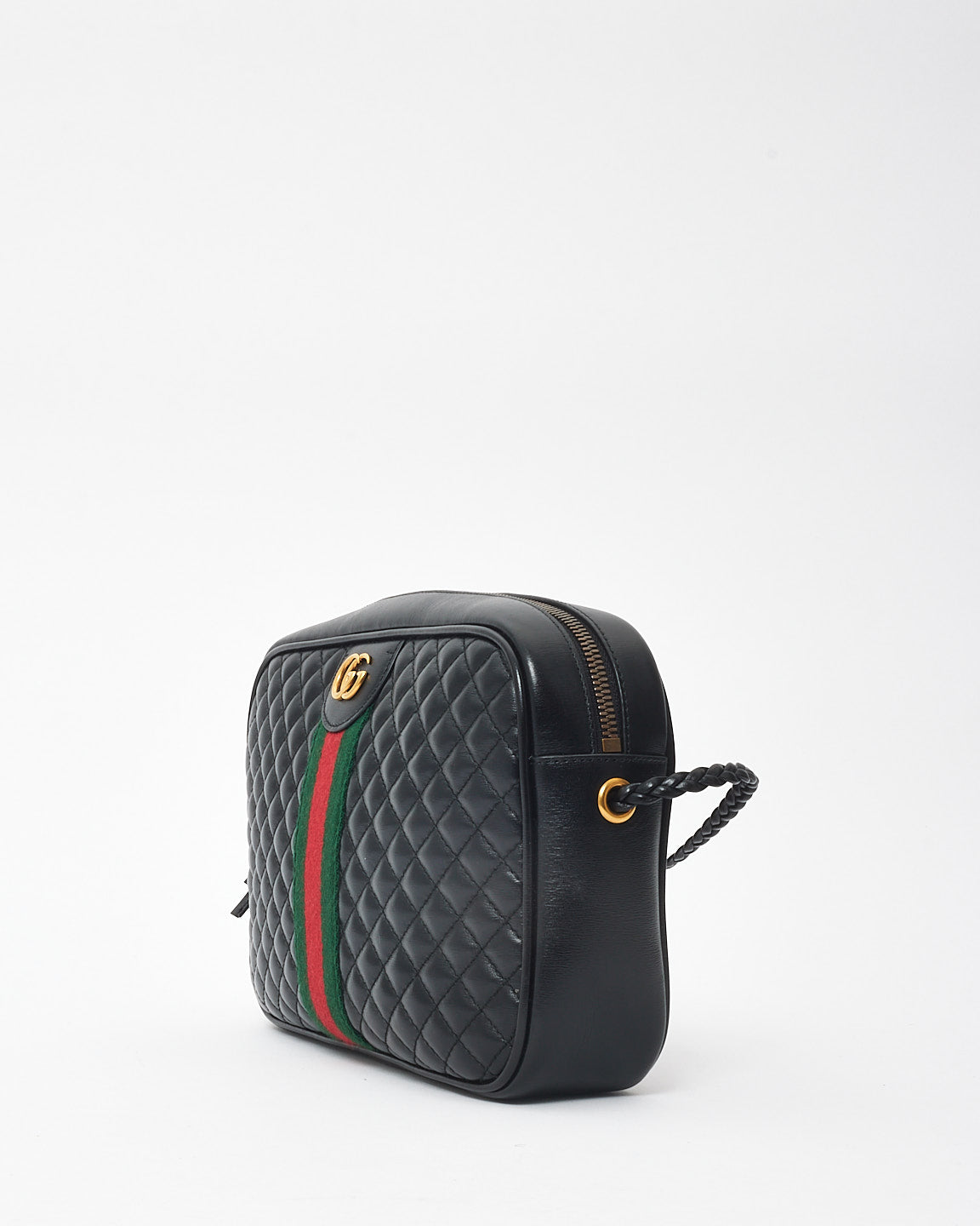 Gucci Black Leather Marmont Web Trapuntata Crossbody Camera Bag