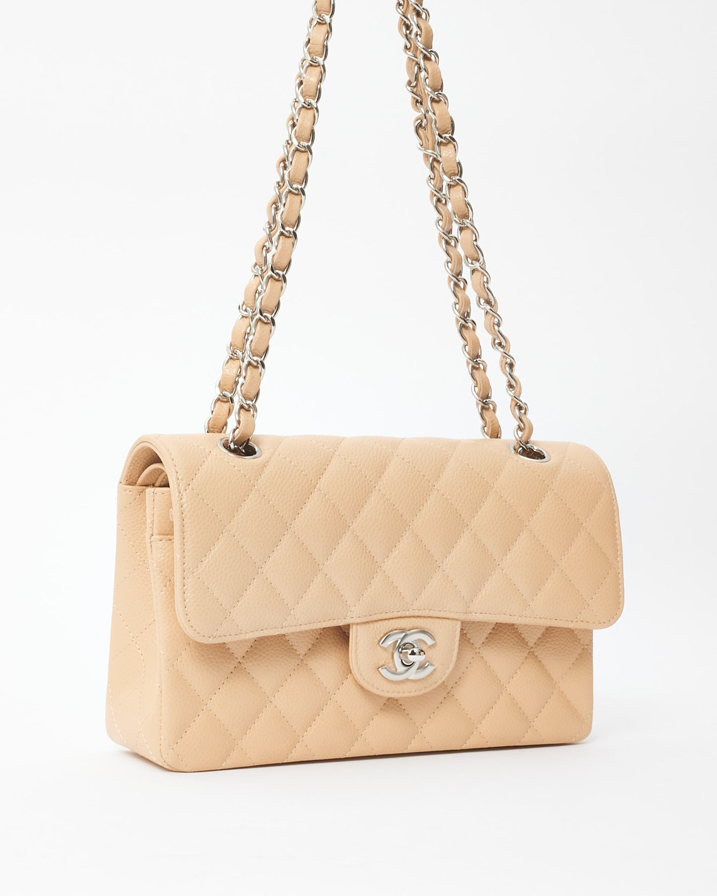 Chanel Beige Caviar Leather Small Classic Double Flap Bag SHW