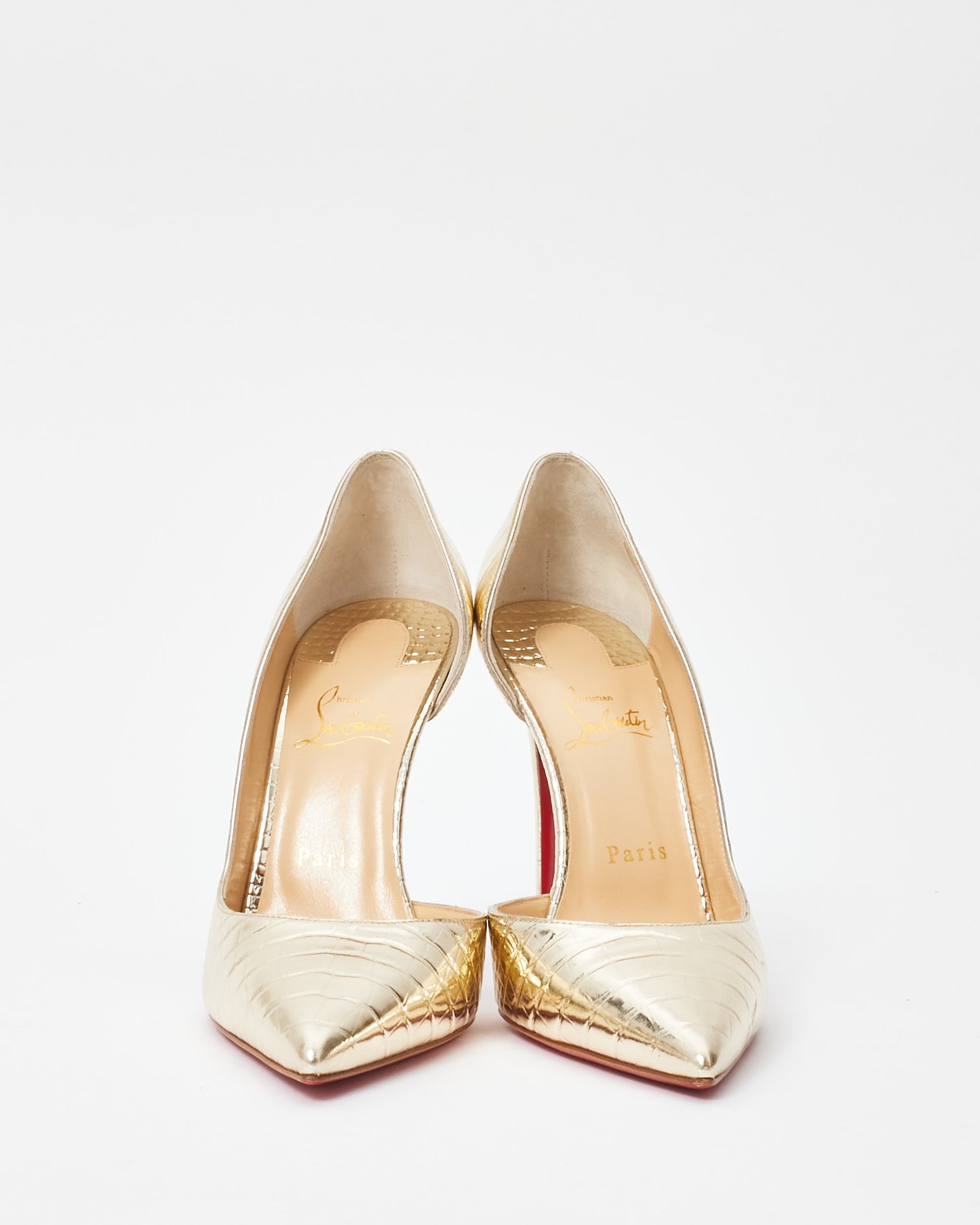 Christian Louboutin Gold Metallic Croc Embossed Iriza Pumps - 40