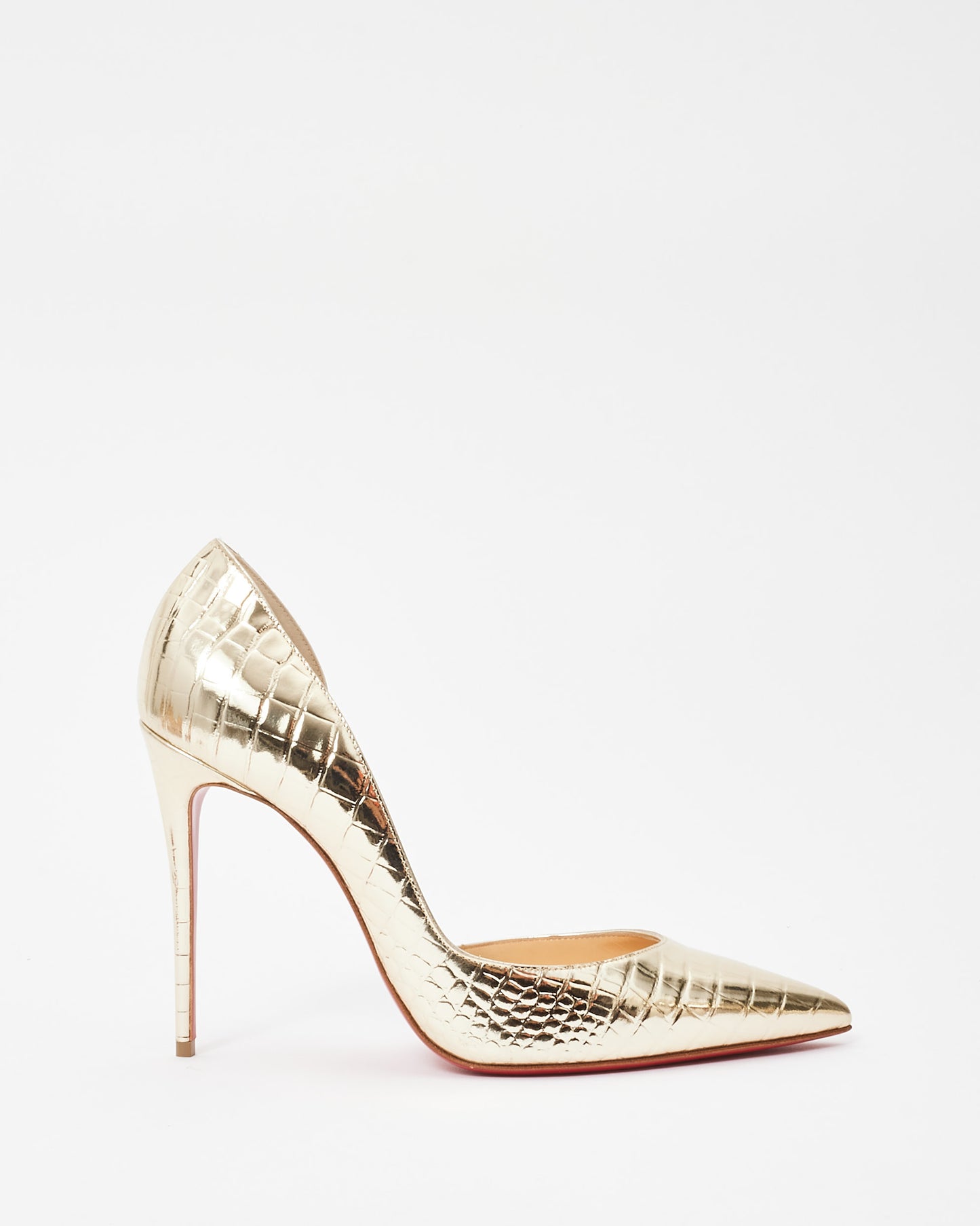 Christian Louboutin Gold Metallic Croc Embossed Iriza Pumps - 40