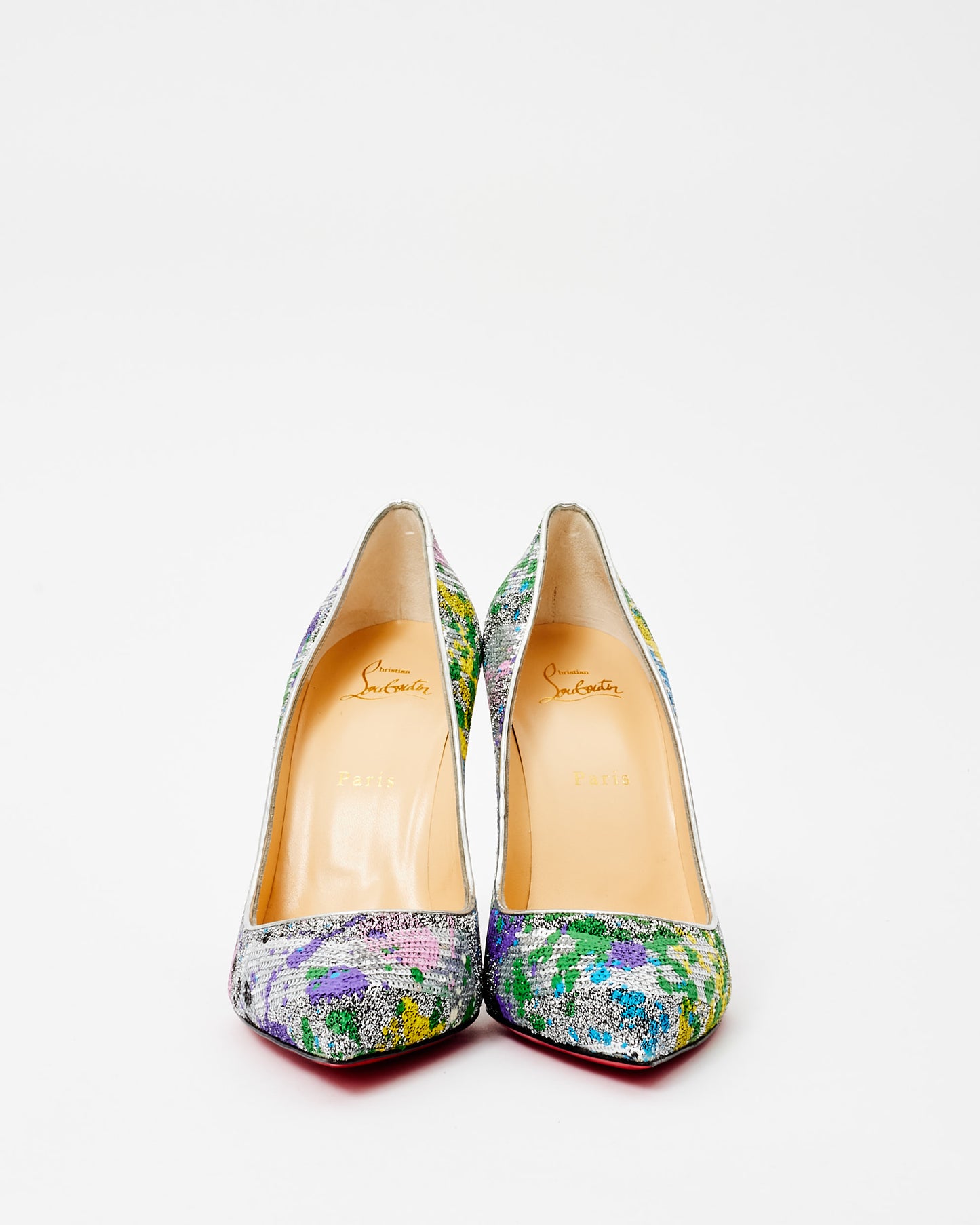 Christian Louboutin Silver 
Pastel Multicolor Sequin So Kate Pumps - 40