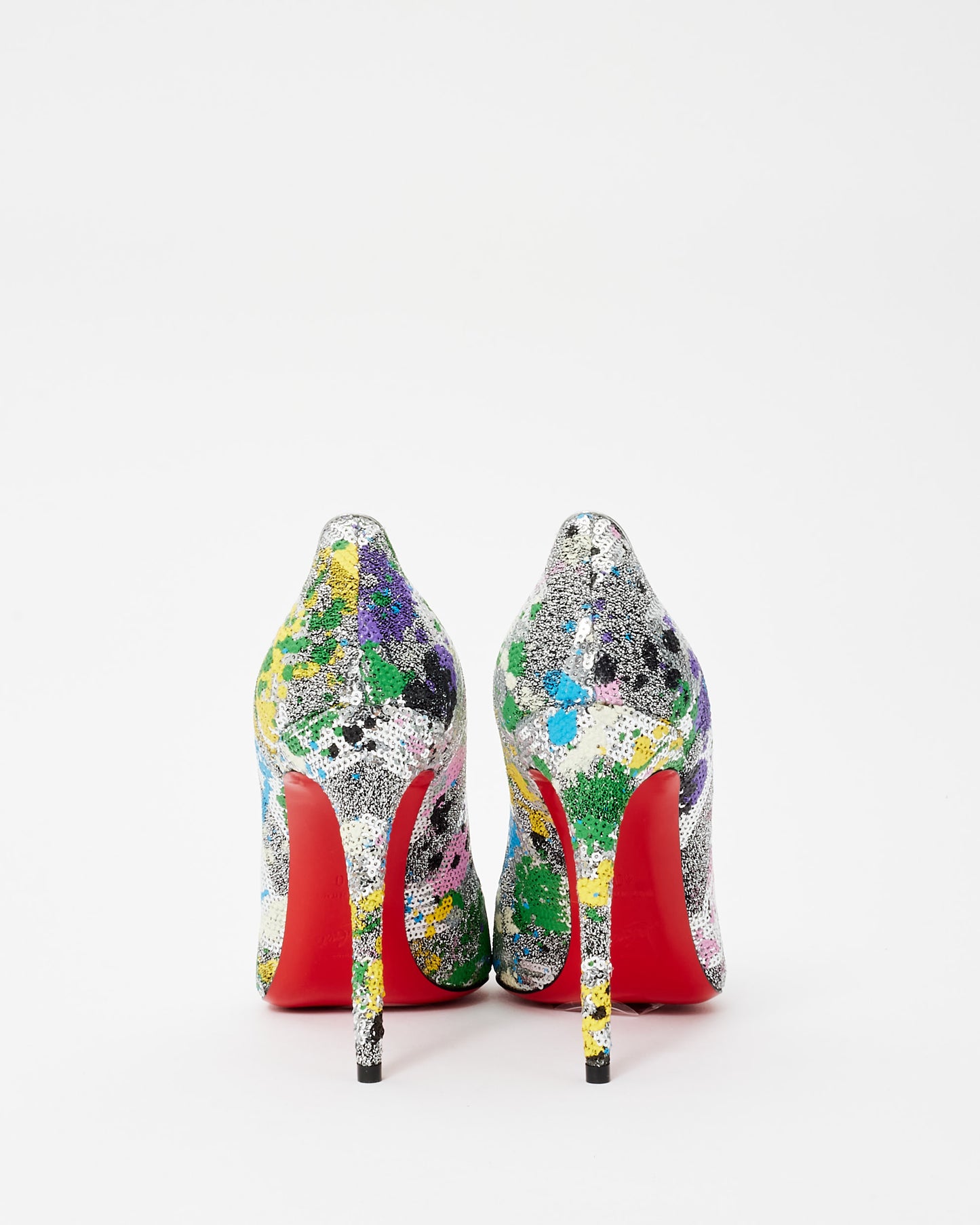 Christian Louboutin Silver 
Pastel Multicolor Sequin So Kate Pumps - 40