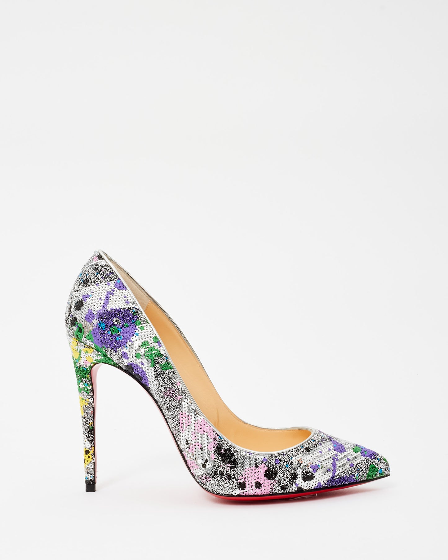 Christian Louboutin Silver 
Pastel Multicolor Sequin So Kate Pumps - 40