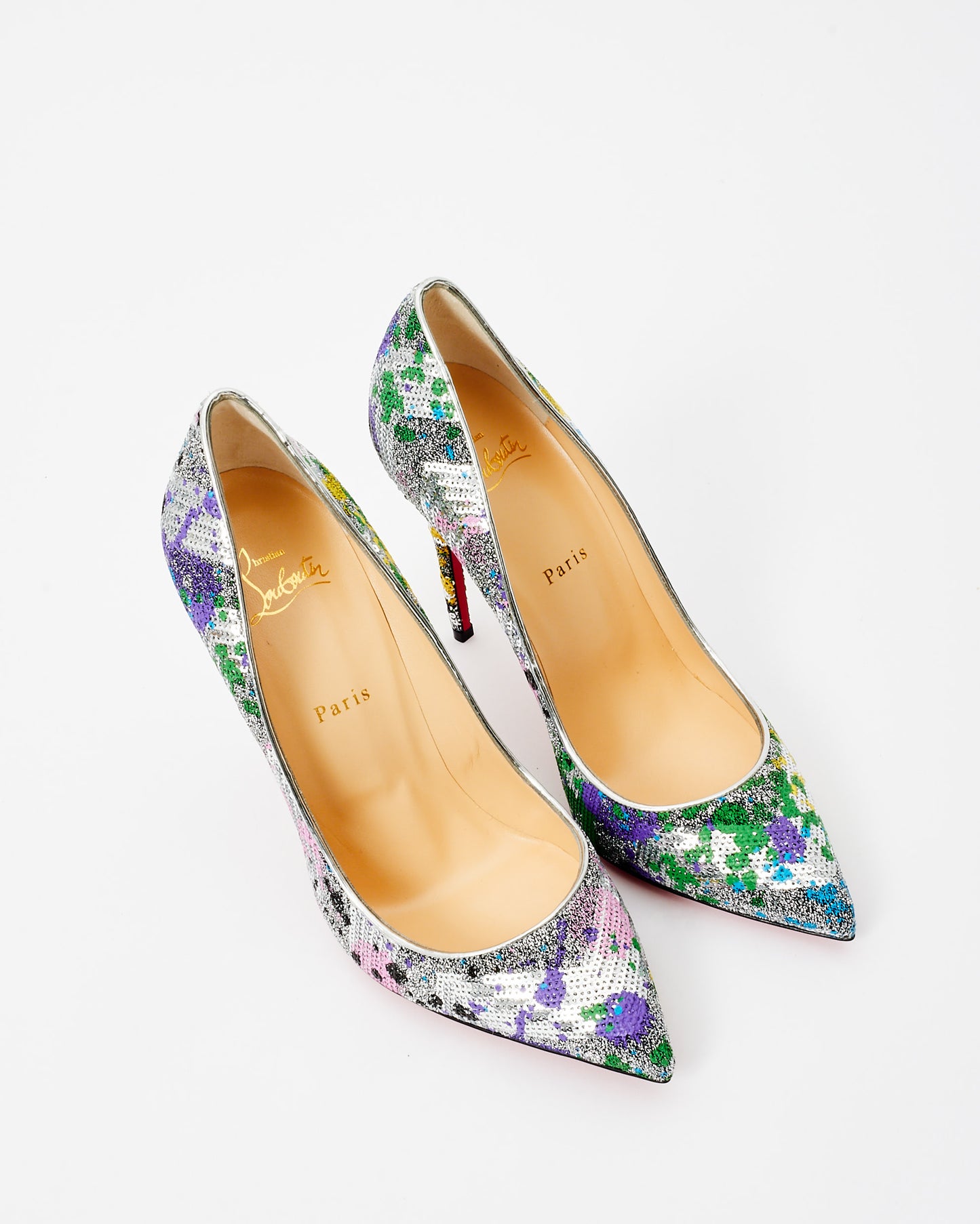 Christian Louboutin Silver 
Pastel Multicolor Sequin So Kate Pumps - 40