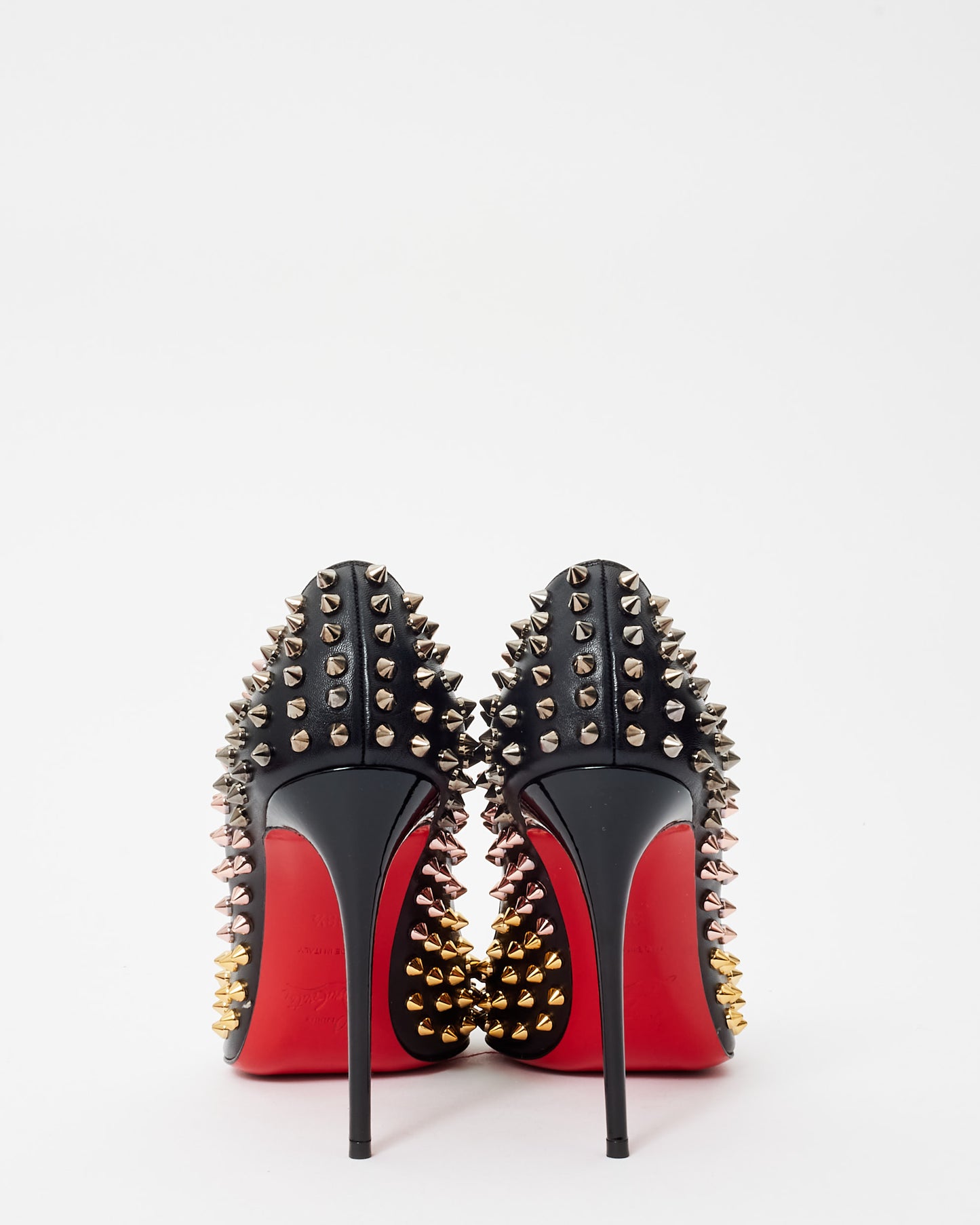 Christian Louboutin Black Leather 
Silver Spike So Kate Pumps - 38.5