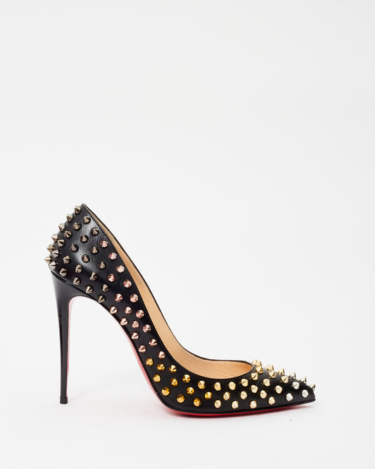 Christian Louboutin Black Leather 
Silver Spike So Kate Pumps - 38.5