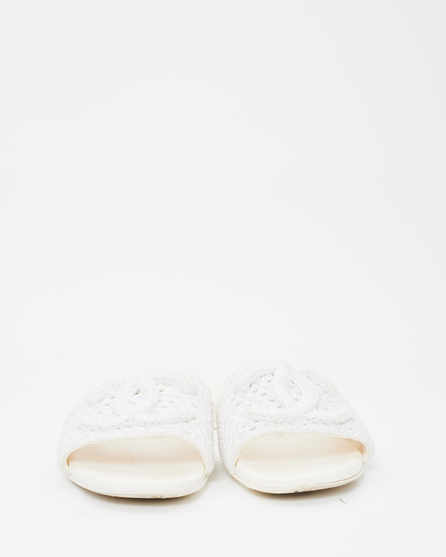 Chanel White Crochet Logo Coco Beach 24
 Slides - 39.5