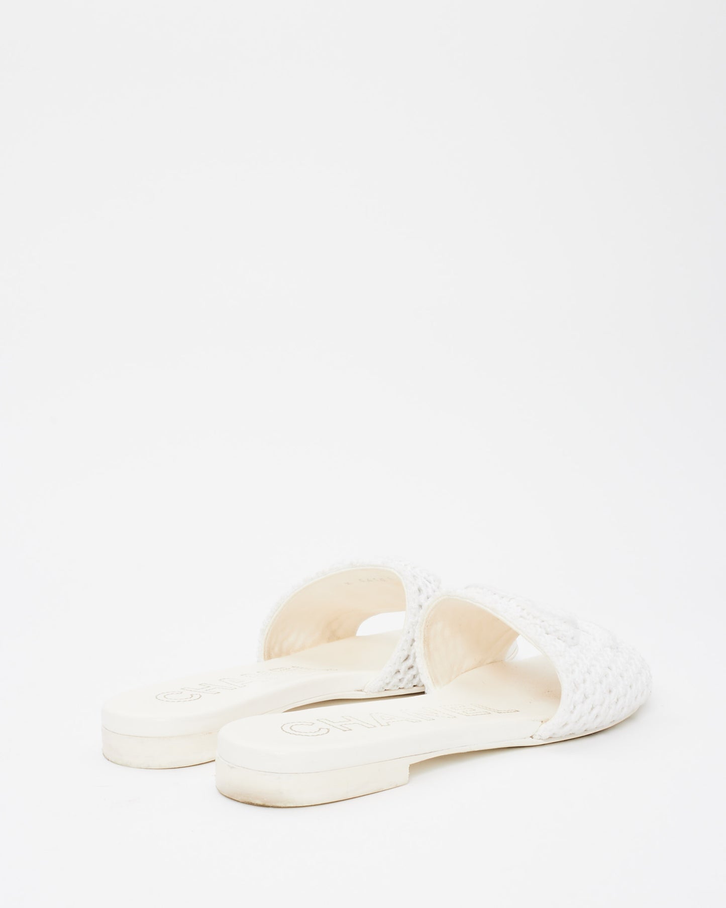 Chanel White Crochet Logo Coco Beach 24
 Slides - 39.5