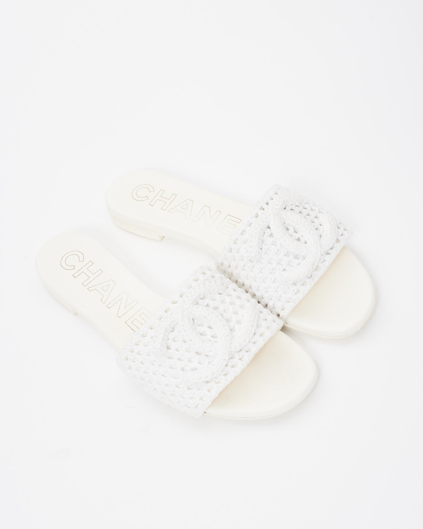 Chanel White Crochet Logo Coco Beach 24
 Slides - 39.5