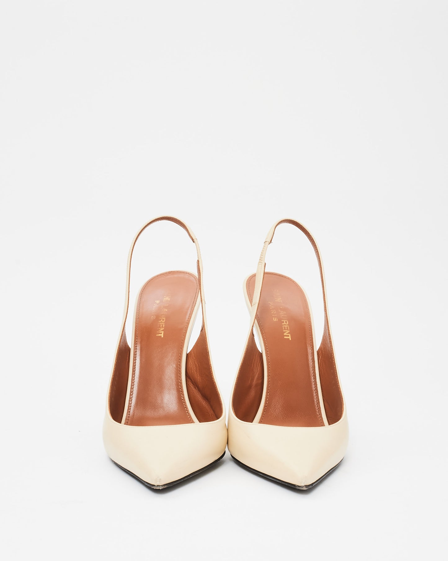 Saint Laurent Cream Leather Slingback Opyum 110 Logo Pumps - 39.5