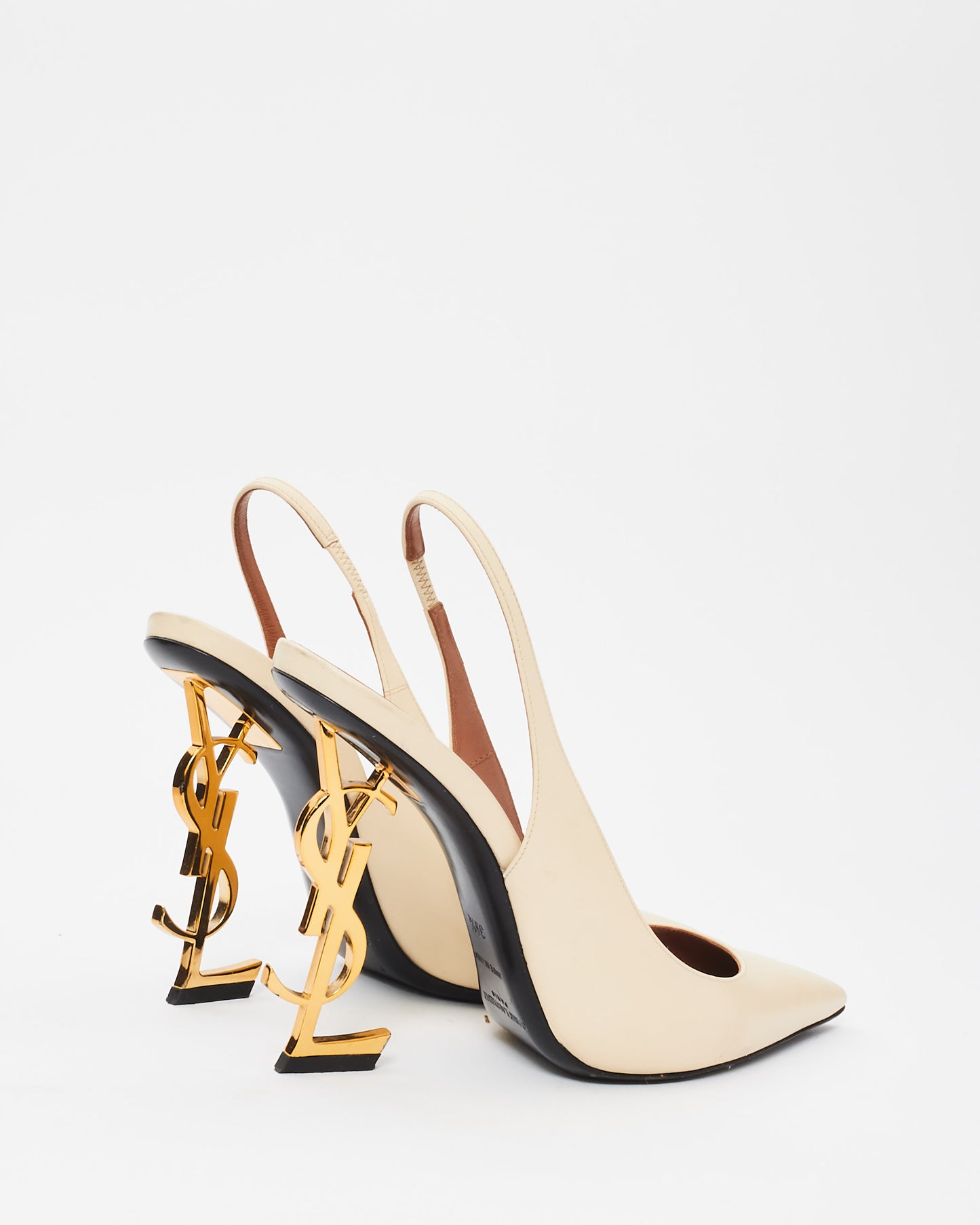 Saint Laurent Cream Leather Slingback Opyum 110 Logo Pumps - 39.5