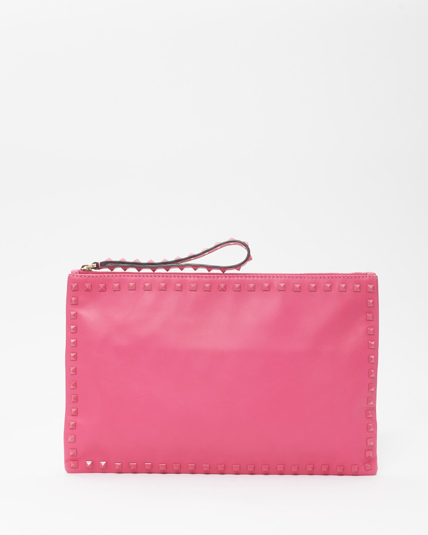 Valentino Bright Pink Leather Monochrome Rockstud Wristlet Clutch