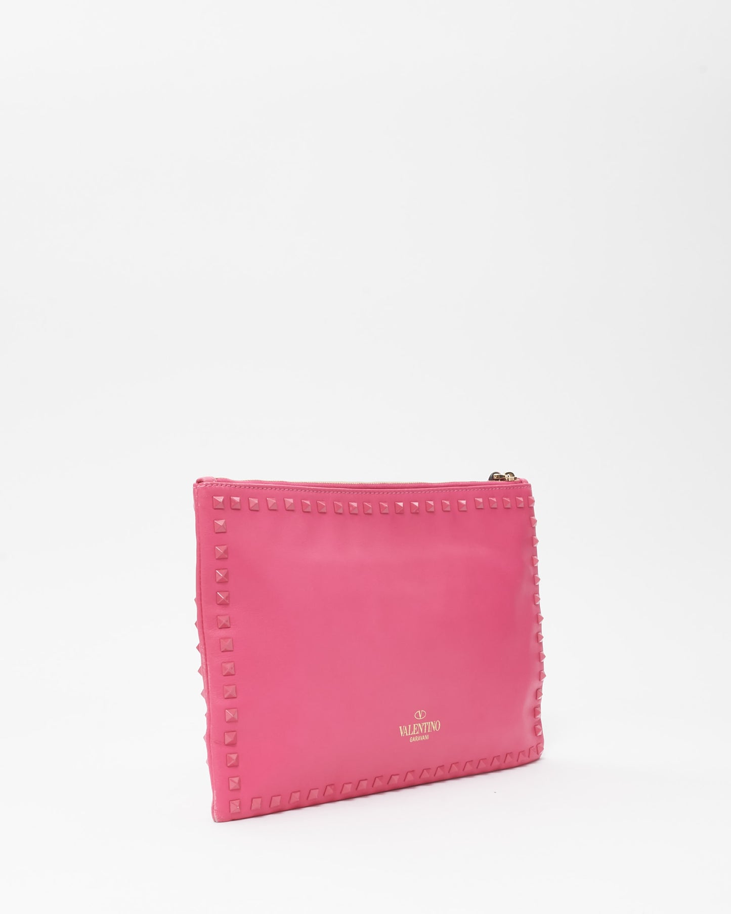 Valentino Bright Pink Leather Monochrome Rockstud Wristlet Clutch