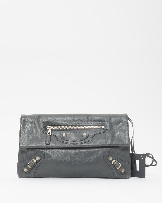 Balenciaga Charcoal Grey Leather City Clutch