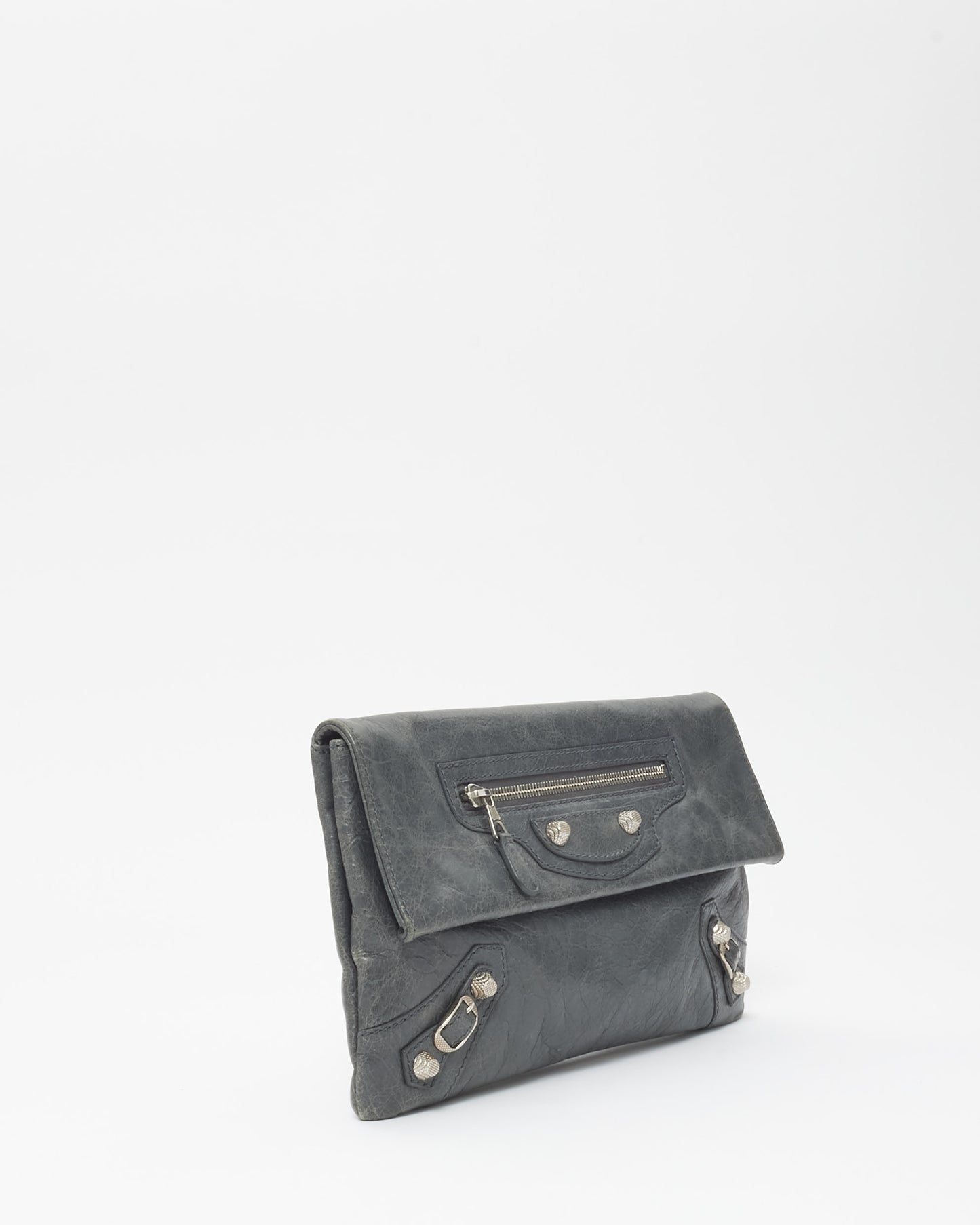 Balenciaga Charcoal Grey Leather City Clutch