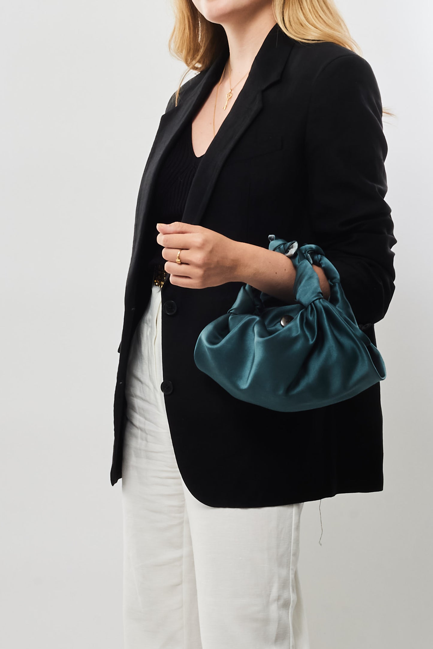 The Row Teal Satin Small Ascot Bag