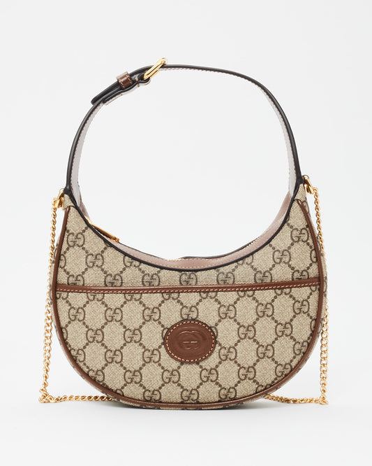 Gucci Monogram Canvas 
Brown Leather GG Half-Moon Mini Bag