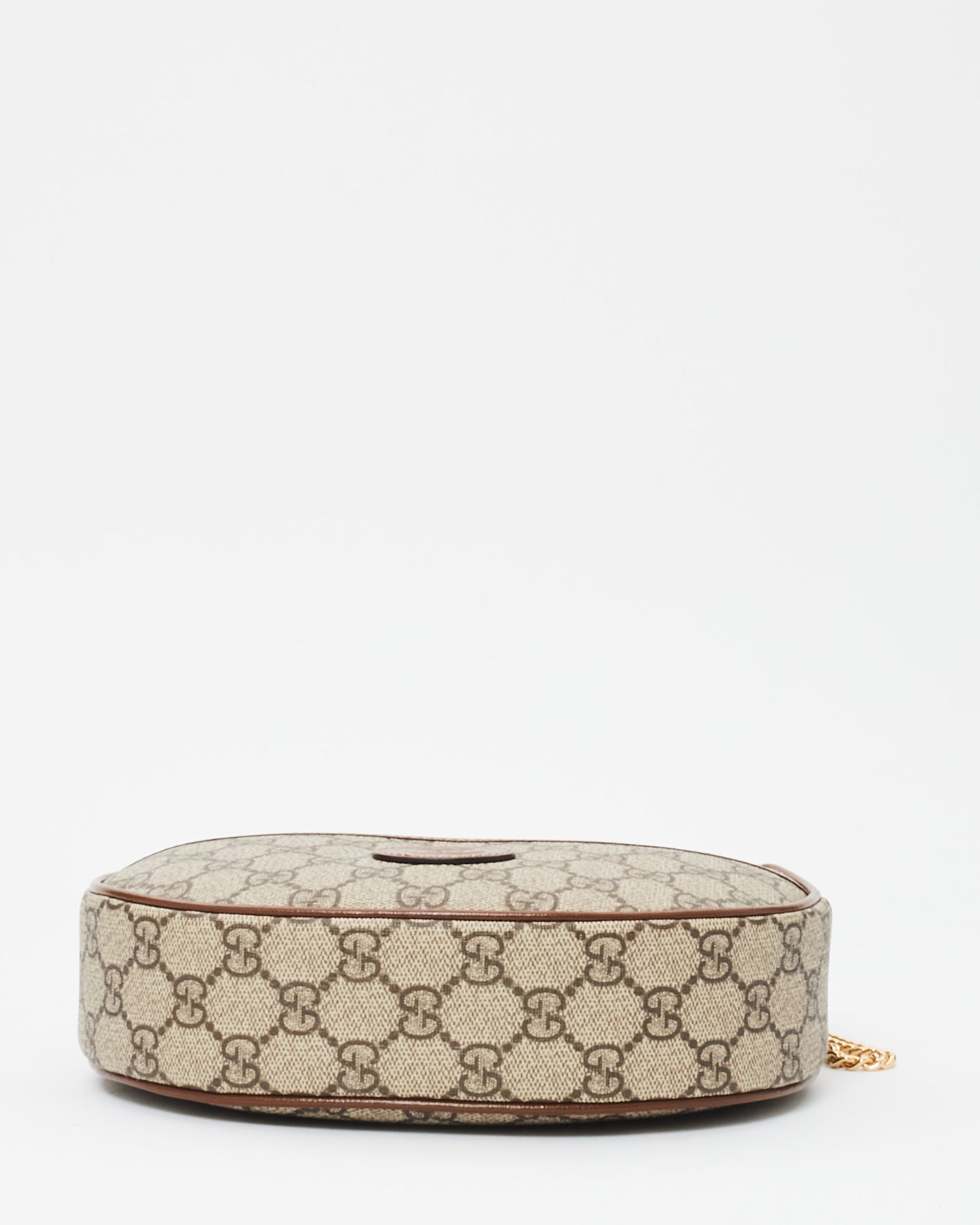 Gucci Monogram Canvas 
Brown Leather GG Half-Moon Mini Bag