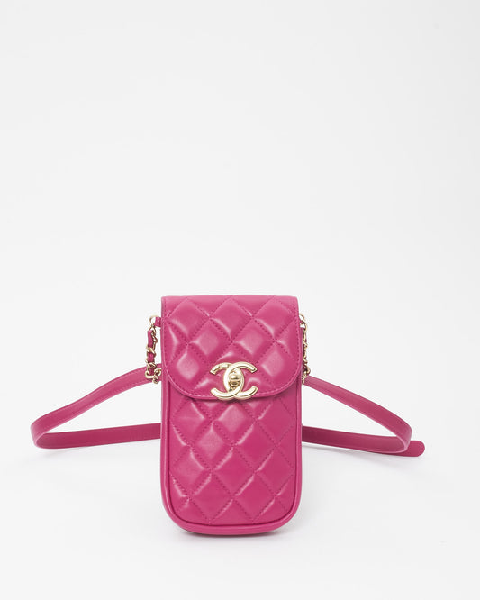 Chanel Fuchsia Pink Lambskin Classic Phone Holder Belt Bag