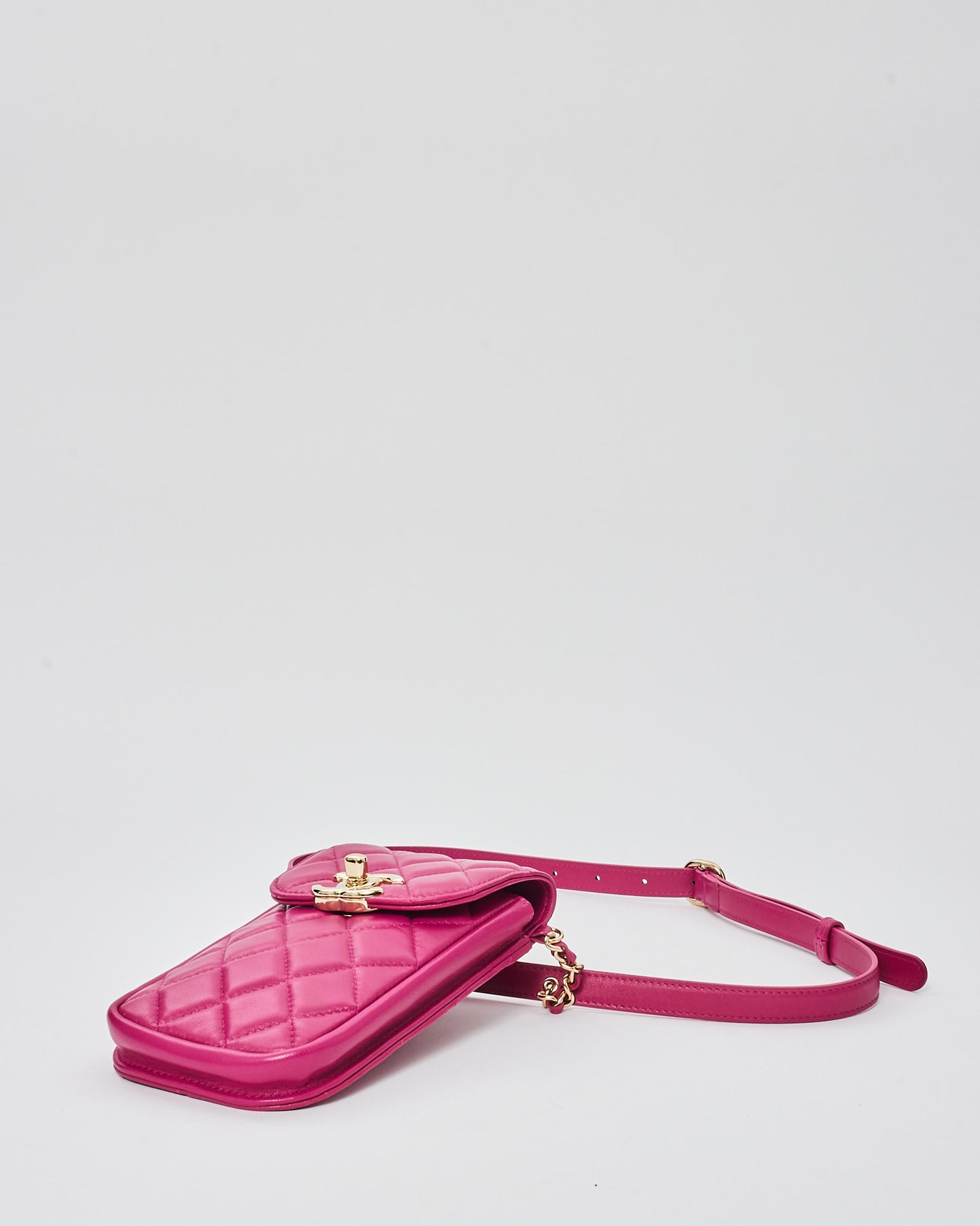 Chanel Fuchsia Pink Lambskin Classic Phone Holder Belt Bag