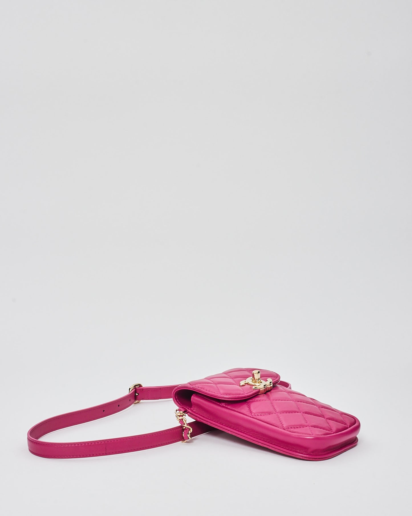 Chanel Fuchsia Pink Lambskin Classic Phone Holder Belt Bag