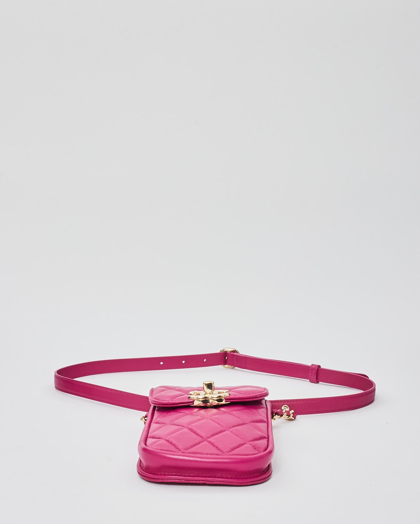 Chanel Fuchsia Pink Lambskin Classic Phone Holder Belt Bag