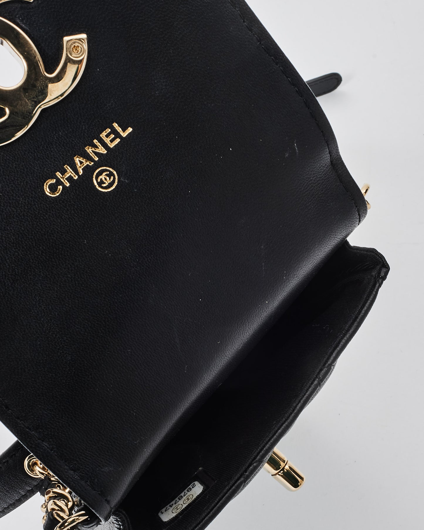 Chanel Black Lambskin Classic Phone Holder Belt Bag