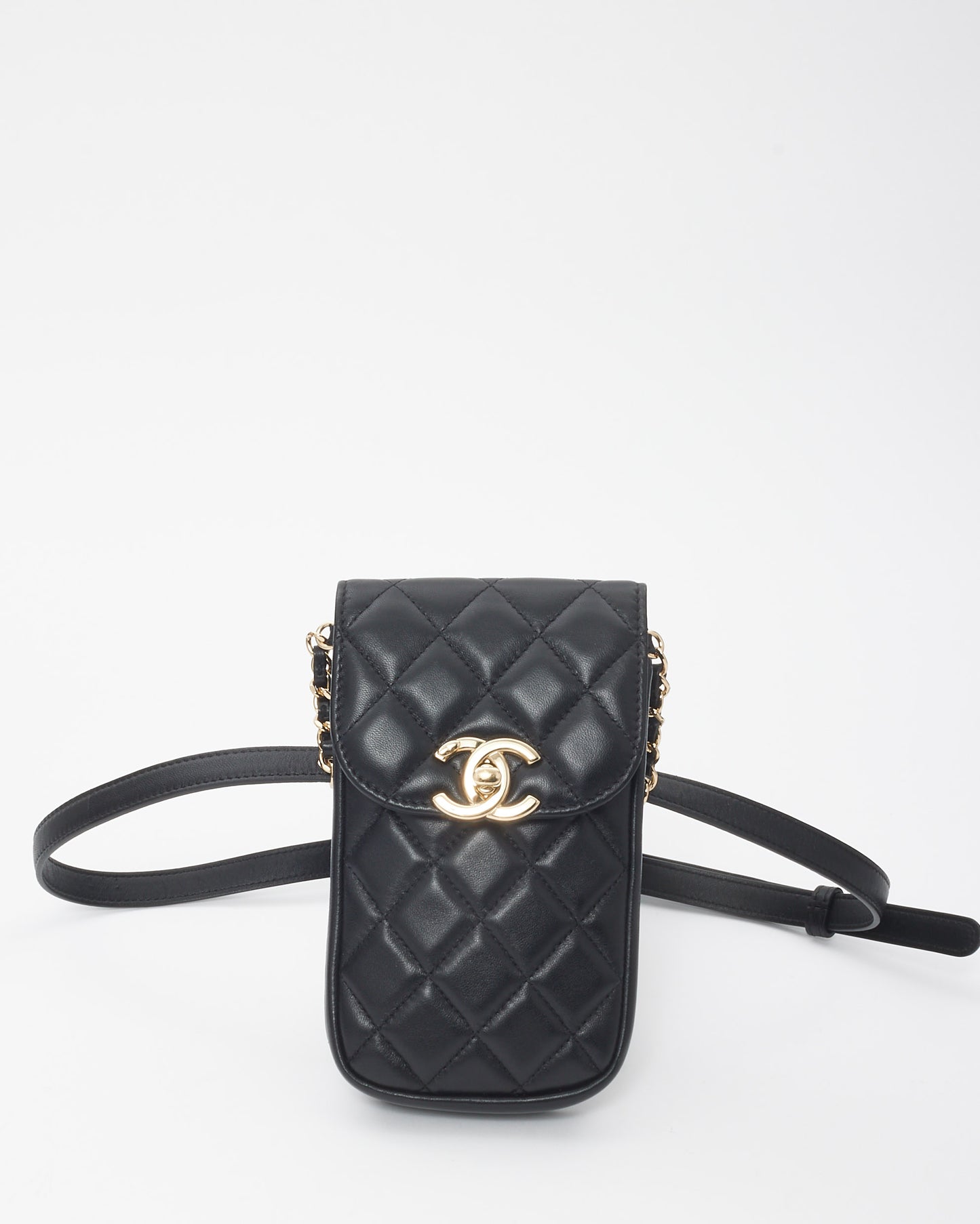 Chanel Black Lambskin Classic Phone Holder Belt Bag