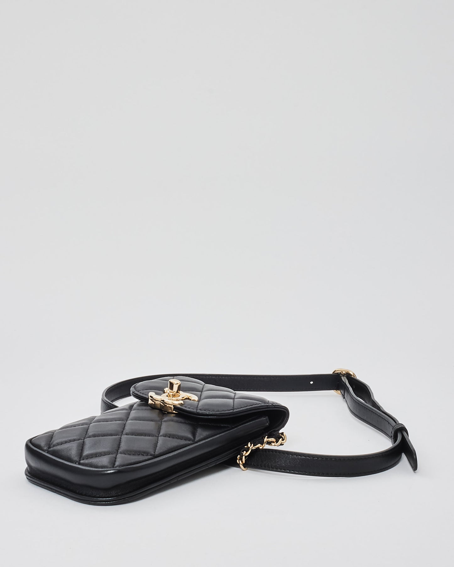 Chanel Black Lambskin Classic Phone Holder Belt Bag