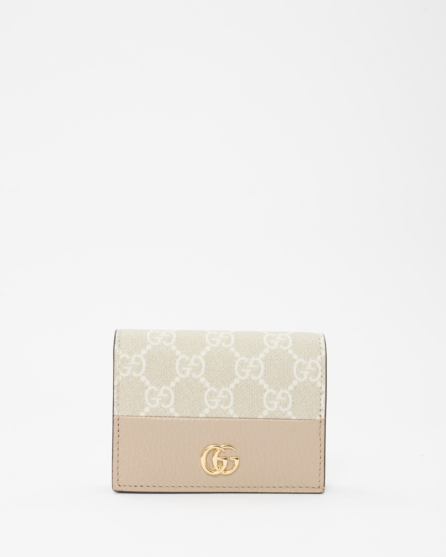 Gucci Beige Monogram Canvas 
Leather GG Marmont Card Case