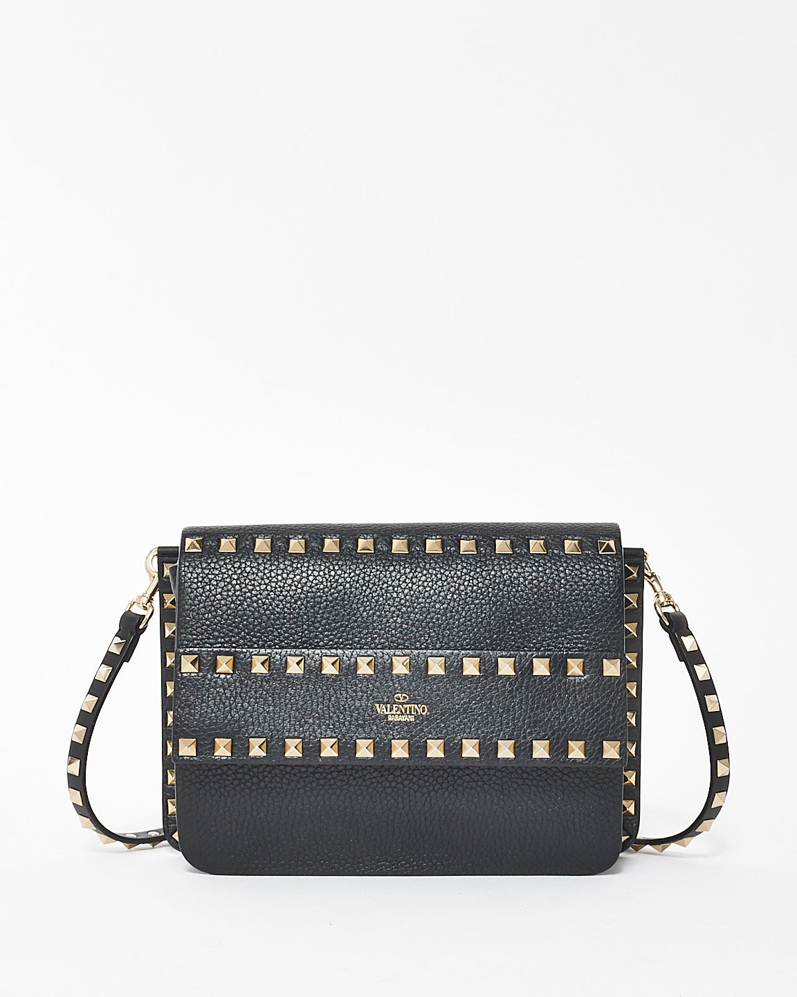 Valentino Black Leather Rockstud Side Slip Crossbody Bag