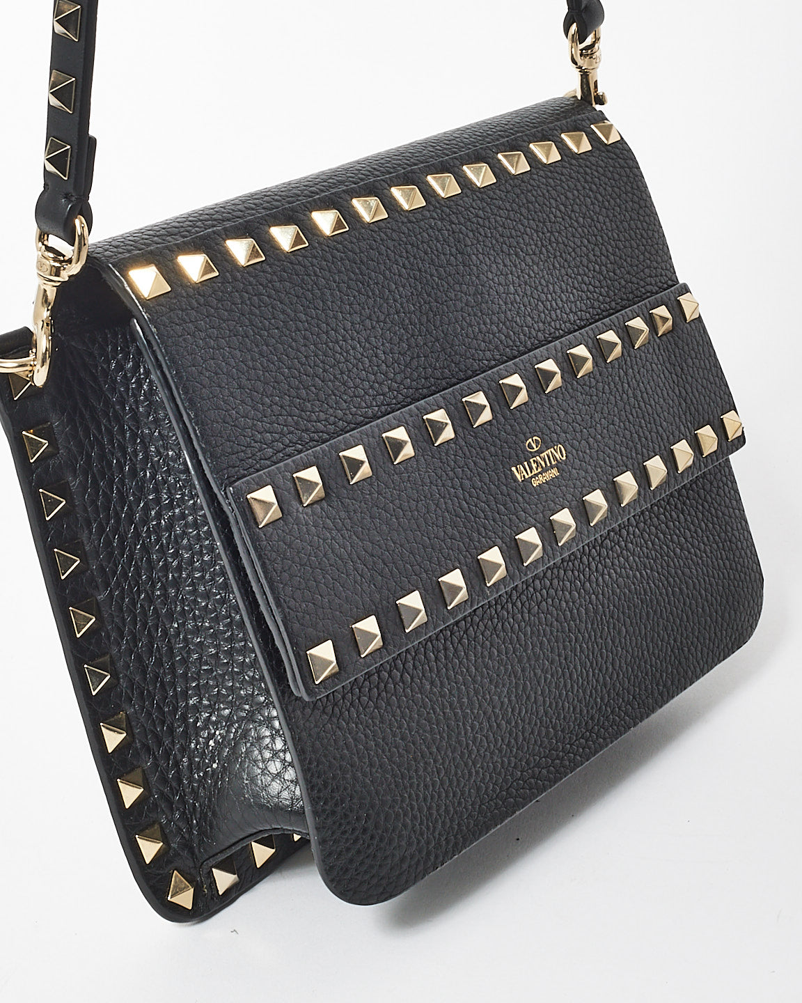 Valentino Black Leather Rockstud Side Slip Crossbody Bag