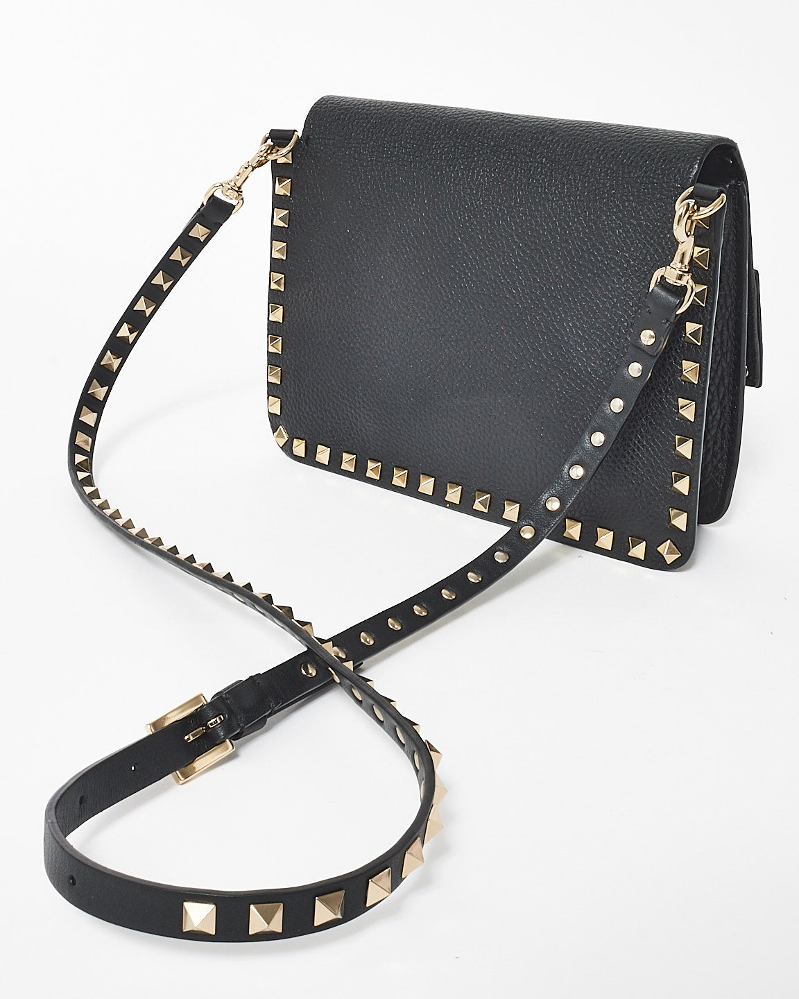 Valentino Black Leather Rockstud Side Slip Crossbody Bag