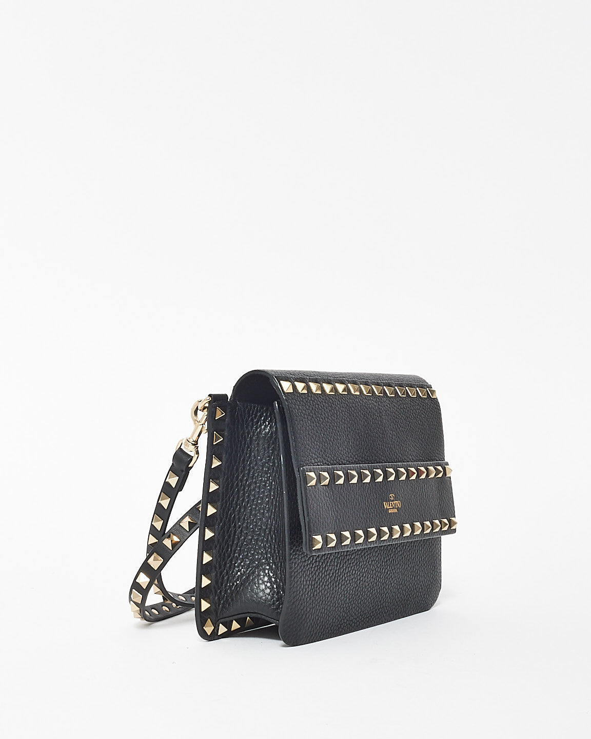 Valentino Black Leather Rockstud Side Slip Crossbody Bag